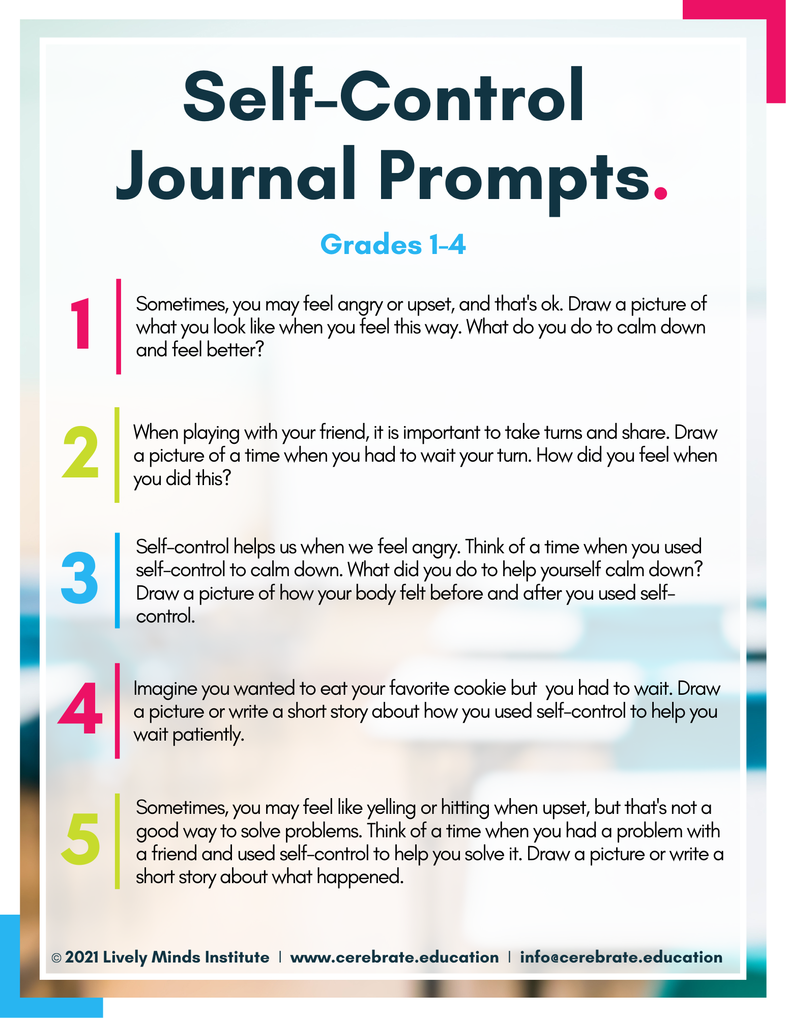 Executive Function Journal Writing Prompts for 1-4